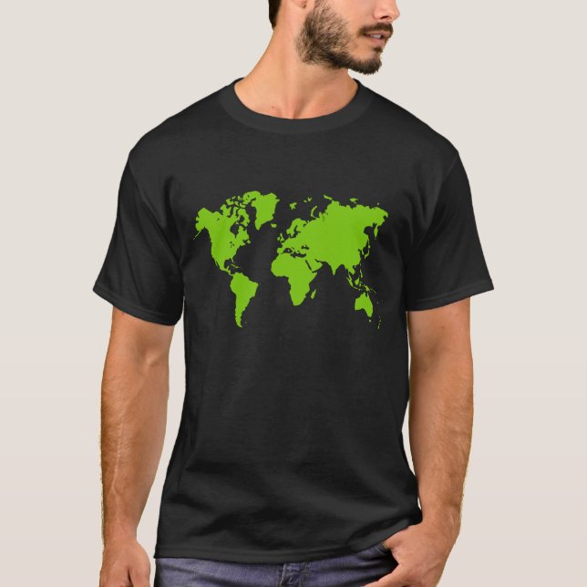 World Map - Martian Green T-Shirt (Front)
