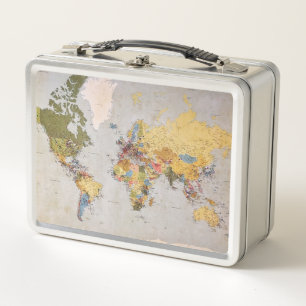 world map metal lunch box