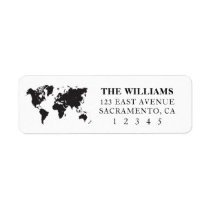 World Map Modern Return Address Label