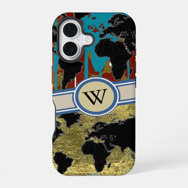 World Map monogram iPhone 16 Case (Back)