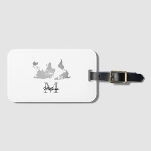 World Map Monogram Name Traveller Custom Grey Whit Luggage Tag