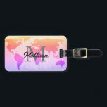 World Map Monograms Traveller Blush Pink Ombre Luggage Tag<br><div class="desc">Monogrammed initial and also personal details like name,  address,  phone number and email all of which you can edit in cool world map background. Designed with simple,  elegant and trendy colours!</div>