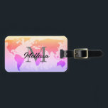 World Map Monograms Traveller Blush Pink Ombre Luggage Tag<br><div class="desc">Monogrammed initial and also personal details like name,  address,  phone number and email all of which you can edit in cool world map background. Designed with simple,  elegant and trendy colours!</div>