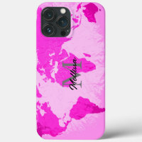 World Map Monograms Traveller Blush Pink Purple