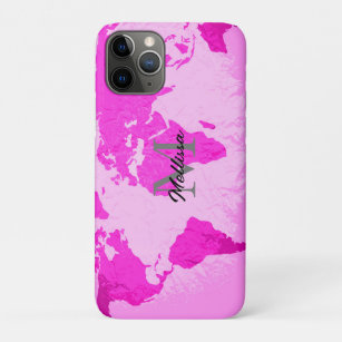 World Map Monograms Traveller Blush Pink Purple Case-Mate iPhone Case