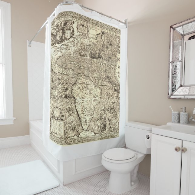 World Map Monsters Atlantic Ocean Shower Curtain (In Situ)