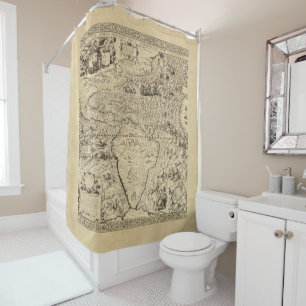 World Map Monsters Sepia Shower Curtain
