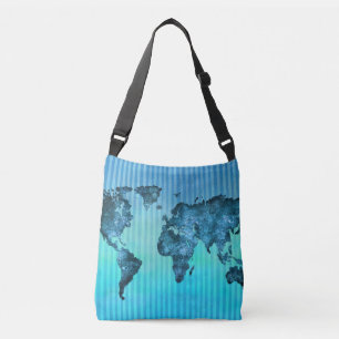 World Map   Neon Blue Stripes Crossbody Bag