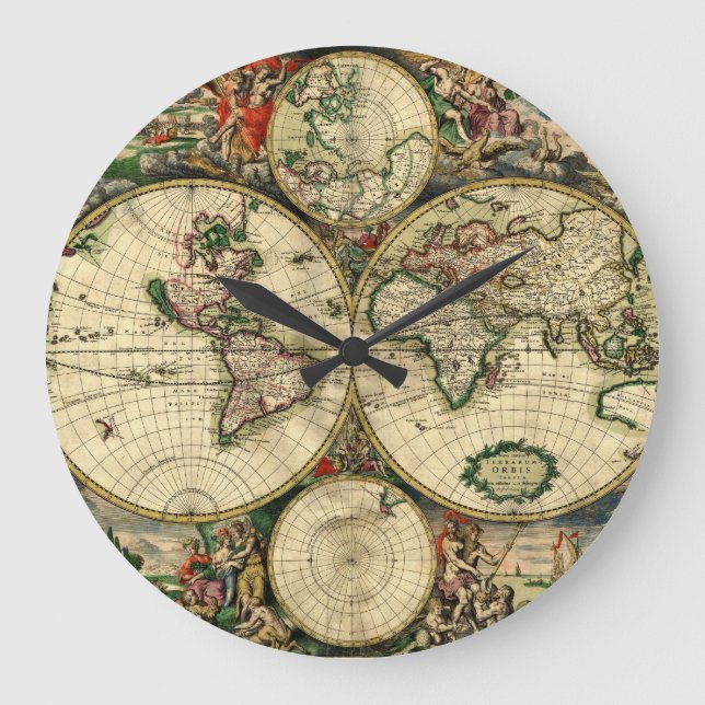 World Map of 1689 Gifts Large Clock (Front)