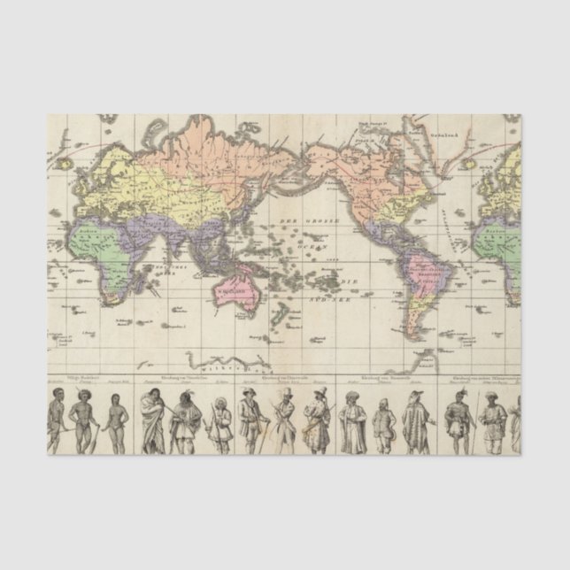 World Map of Clothing Styles Tissue Paper (Front)