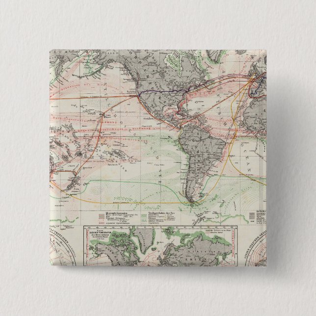 World Map of Ocean Currents 15 Cm Square Badge (Front)