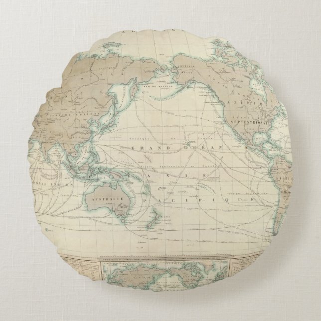 World Map of the Shipping Canals Round Cushion (Front)