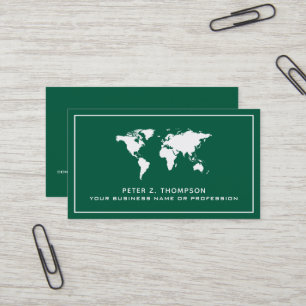 World map on dark green international business card