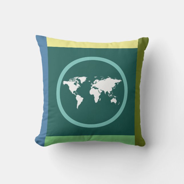 world map on geometric cushion (Front)