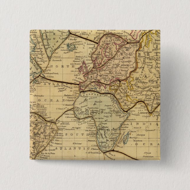 World map on Mercators Projection 15 Cm Square Badge (Front)