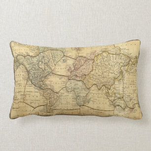 World map on Mercators Projection Lumbar Cushion