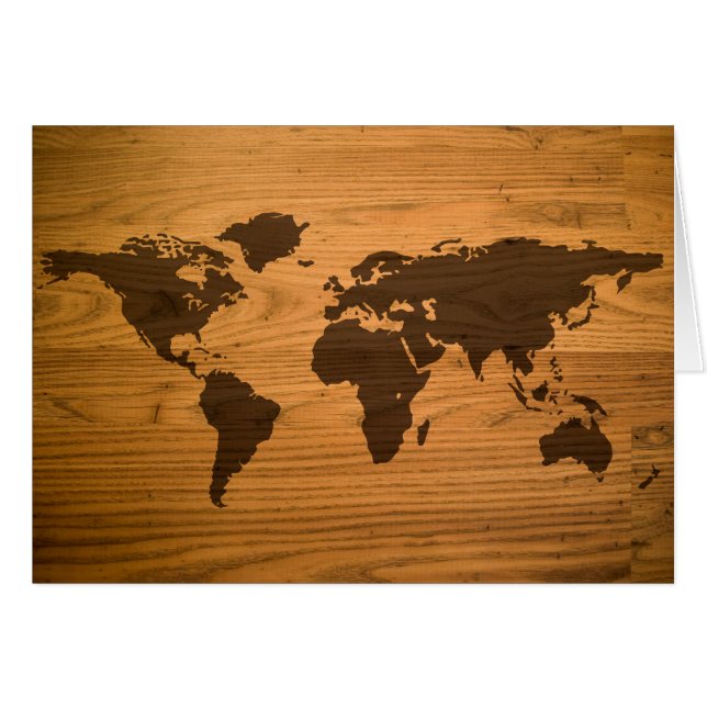 World Map on Wood Grain (Front Horizontal)
