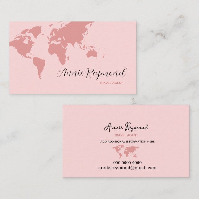 World Map Oversized on Blush Pink Business Card (Front/Back)
