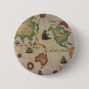 World Map Pacific 6 Cm Round Badge