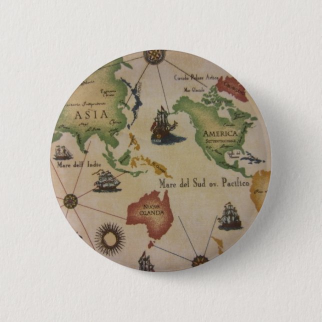World Map Pacific 6 Cm Round Badge (Front)