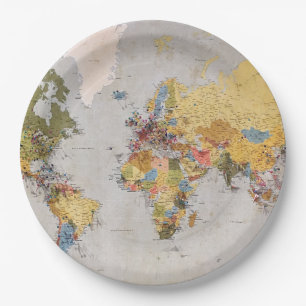 world map paper plate