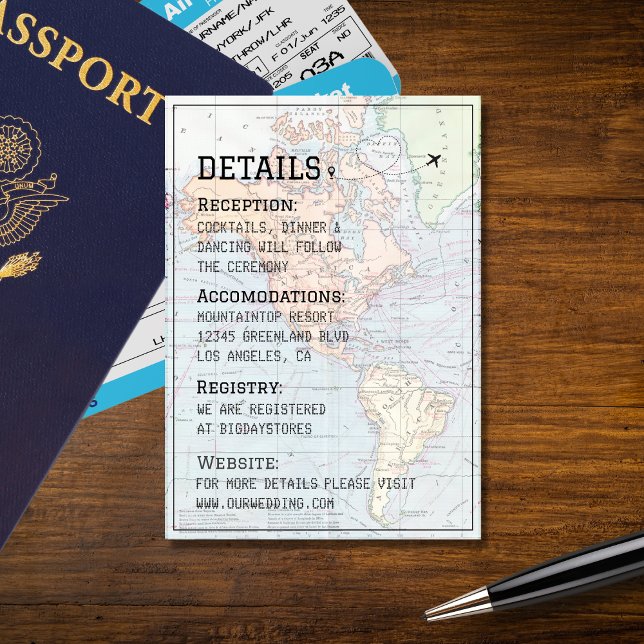 World Map Passport Destination Wedding  Enclosure Card (Creator Uploaded)