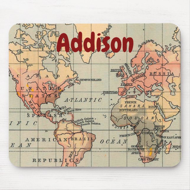 World Map Personalise your name Mouse Pad (Front)
