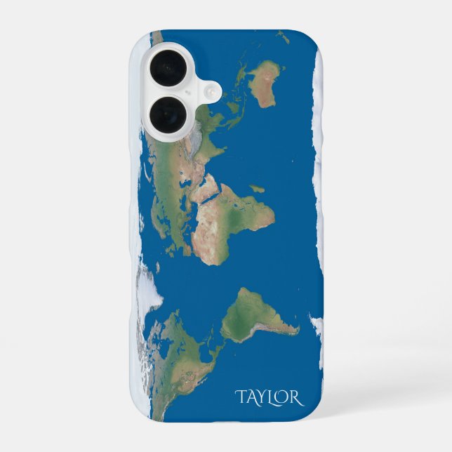 World Map – Personalized  iPhone 16 Case (Back)