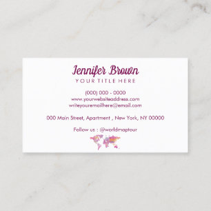 World Map Pink Burgundy Business Card