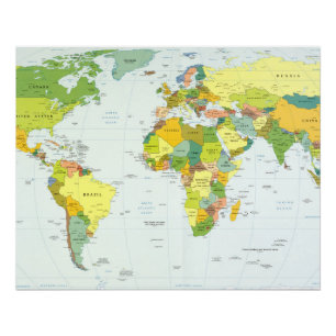 World Map Political Atlas Poster: Modern Decor