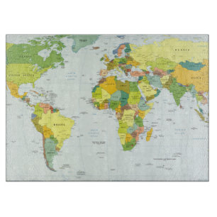 World Map Political Atlas Poster: Modern Decor Cutting Board
