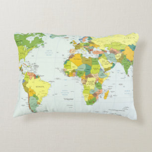 World Map Political Atlas Poster: Modern Decor Decorative Cushion