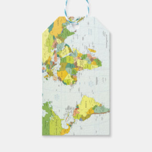 World Map Political Atlas Poster: Modern Decor Gift Tags