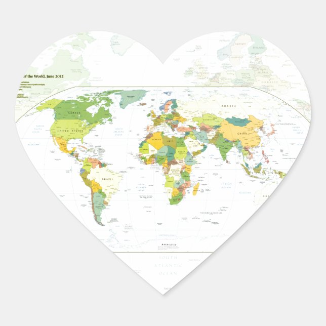 World Map Political Atlas Poster: Modern Decor Heart Sticker (Front)