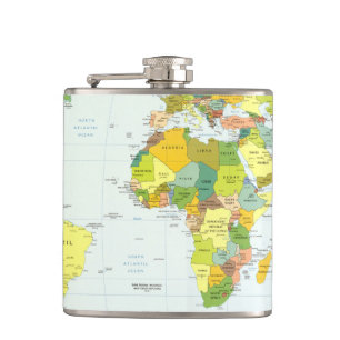 World Map Political Atlas Poster: Modern Decor Hip Flask