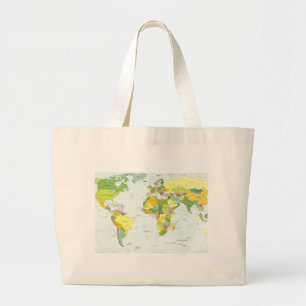 World Map Political Atlas Poster: Modern Decor Large Tote Bag