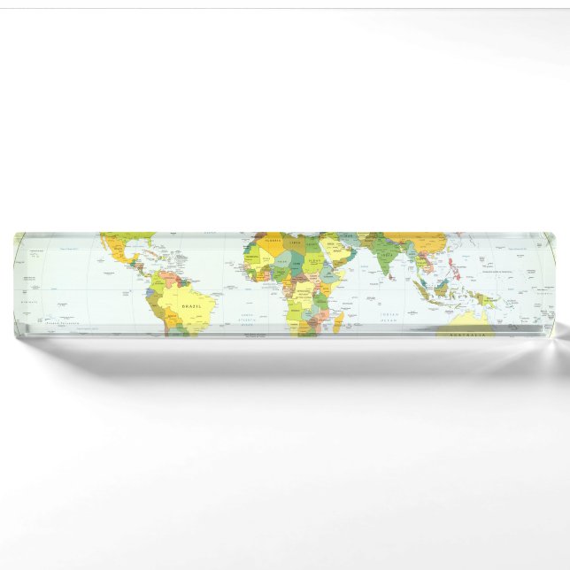 World Map Political Atlas Poster: Modern Decor Nameplate (Front)