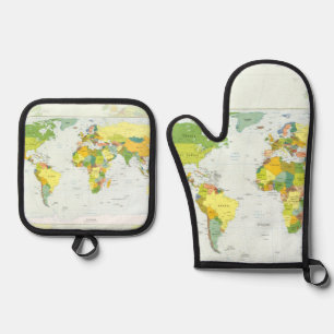 World Map Political Atlas Poster: Modern Decor Oven Mitt & Pot Holder Set