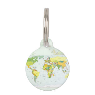 World Map Political Atlas Poster: Modern Decor Pet Tag