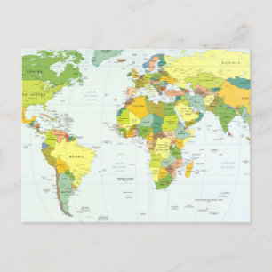 World Map Political Atlas Poster: Modern Decor Postcard