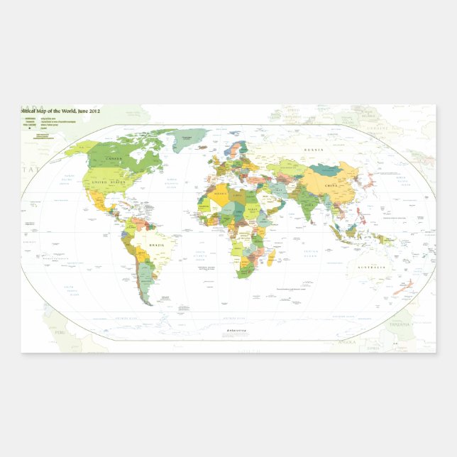 World Map Political Atlas Poster: Modern Decor Rectangular Sticker (Front)