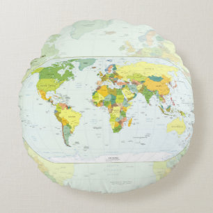 World Map Political Atlas Poster: Modern Decor Round Cushion