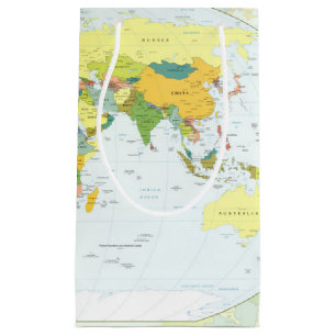 World Map Political Atlas Poster: Modern Decor Small Gift Bag