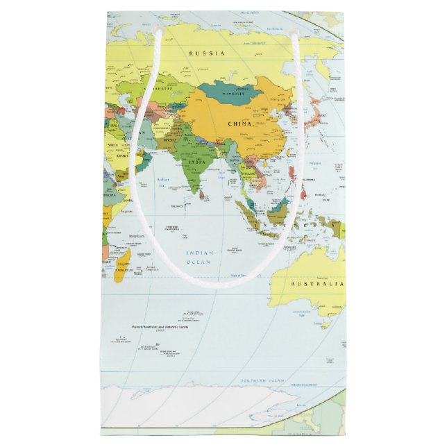 World Map Political Atlas Poster: Modern Decor Small Gift Bag (Front)
