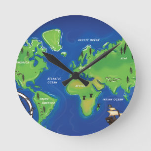 World Map Round Clock
