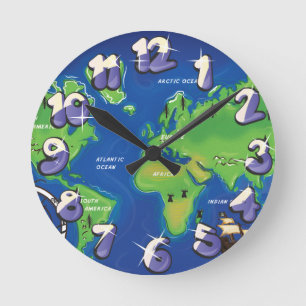World Map Round Clock