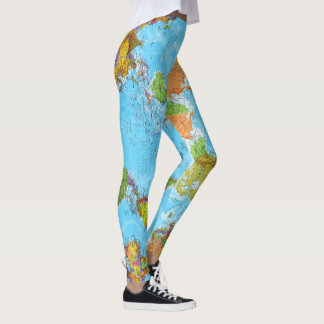 World map. School leggings. Meme Day Feet Leggings