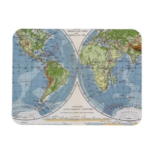 World Map showing Heights of Land depth of Sea Magnet