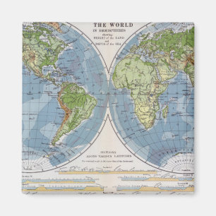 World Map showing Heights of Land depth of Sea Magnet