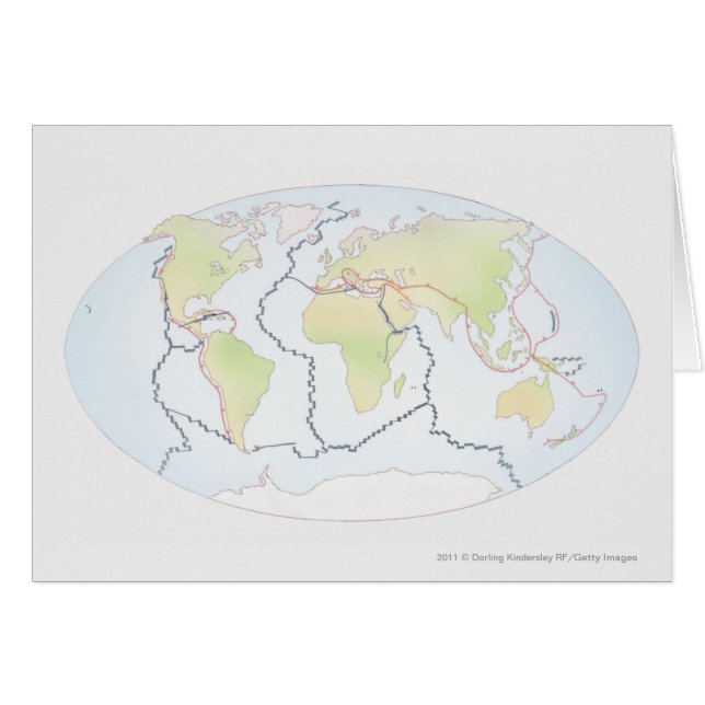 World map showing plate margins (Front Horizontal)